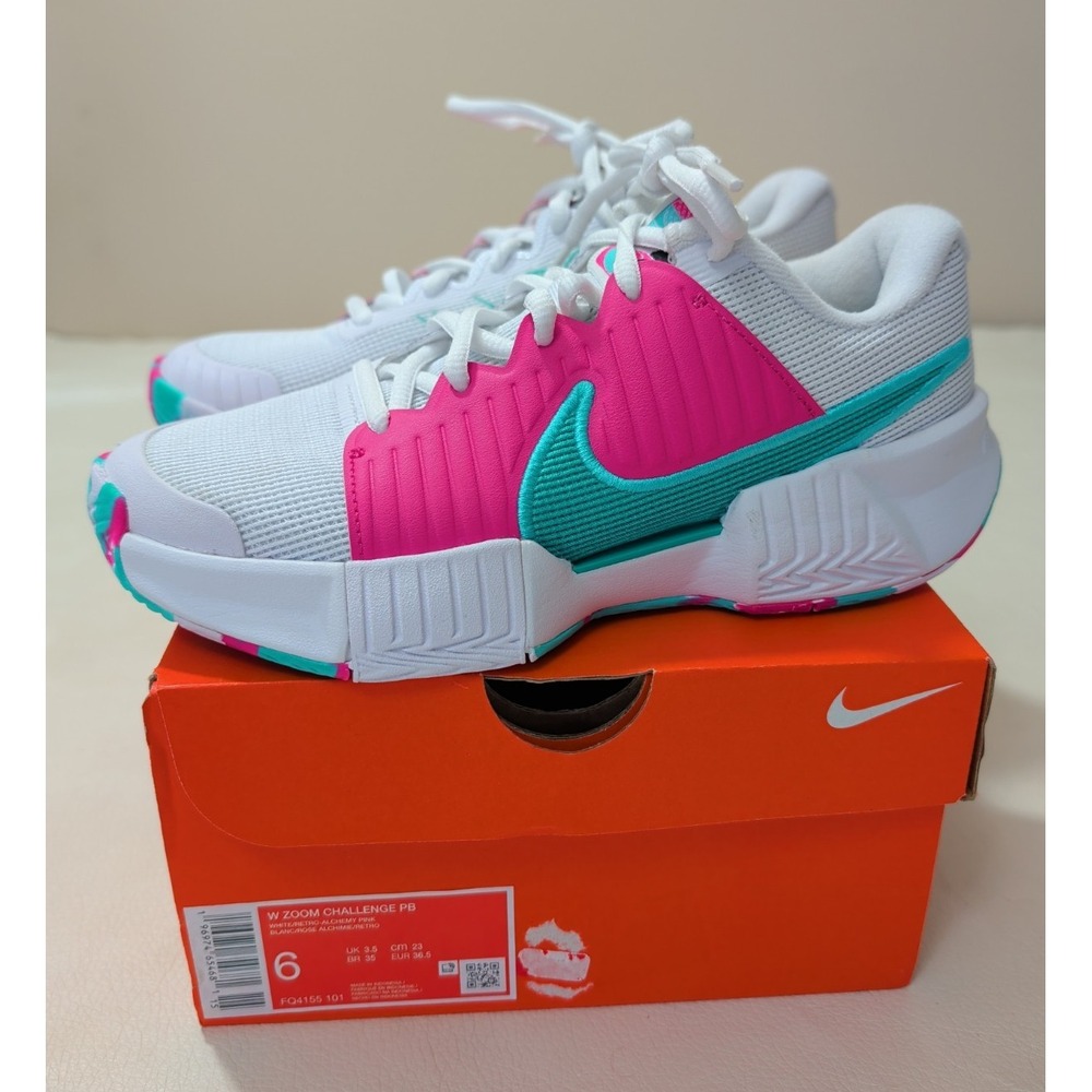 Nike Zoom Challenge PB Pickleball Shoes Womens 6 White Teal Pink Lace Up